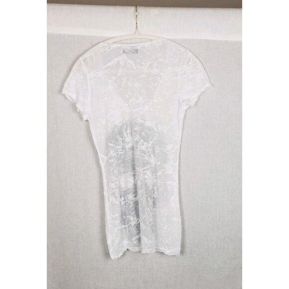 Lauren Moshi Tee Shirt XS Rose Skull Semi Sheer Short Sleeve White Gothic Casual - Picture 2 of 4